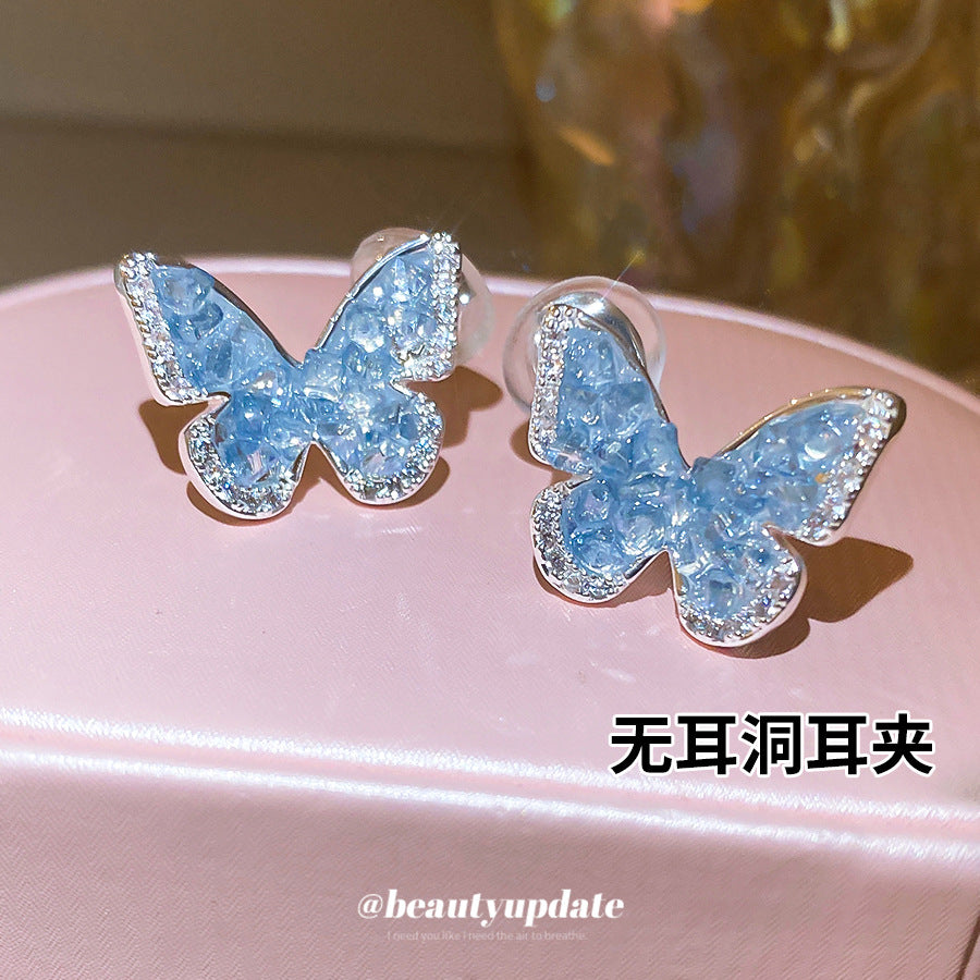 水晶漸變蝴蝶耳夾2026新款爆款小眾設計感耳環輕奢高級感耳飾批發