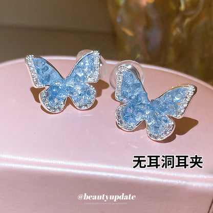 水晶漸變蝴蝶耳夾2026新款爆款小眾設計感耳環輕奢高級感耳飾批發