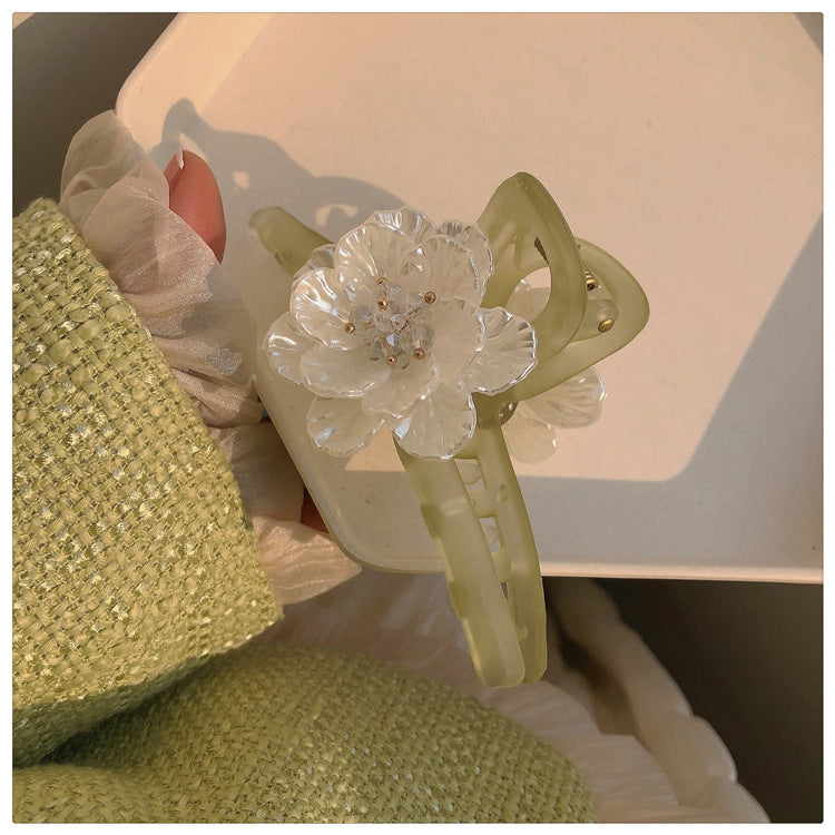 綠色山茶花磨砂鯊魚夾－商品主圖｜https://igowo.tw/