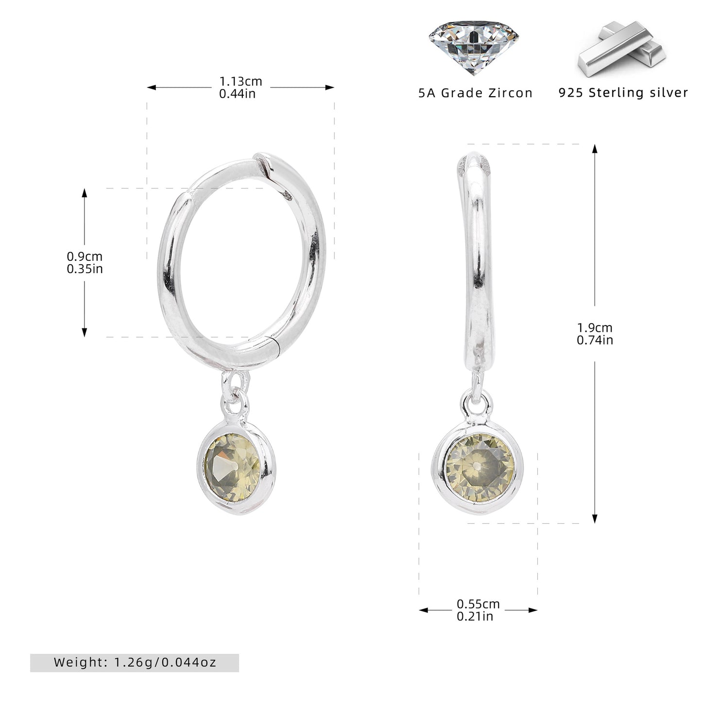 S925 耳環圓形十二生辰石耳墜鑲鋯耳飾小眾百搭飾品