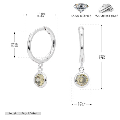 S925 耳環圓形十二生辰石耳墜鑲鋯耳飾小眾百搭飾品