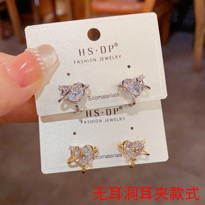 愛心星星鑲鑽簡約耳夾－商品主圖｜https://igowo.tw/