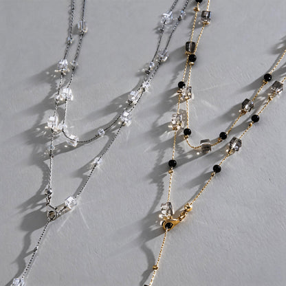 串珠方形簡約項鍊－項鍊-銀色-白色款實拍｜https://igowo.tw/