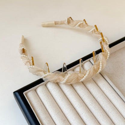 珍珠網紗纏繞髮箍