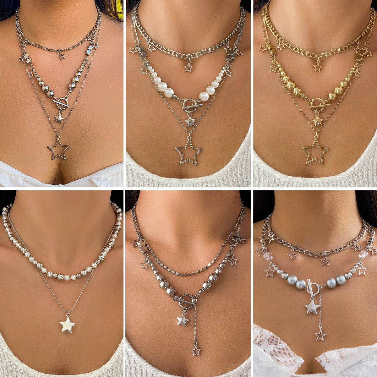 金屬星星墜飾項鍊套組－第二視角實拍｜https://igowo.tw/