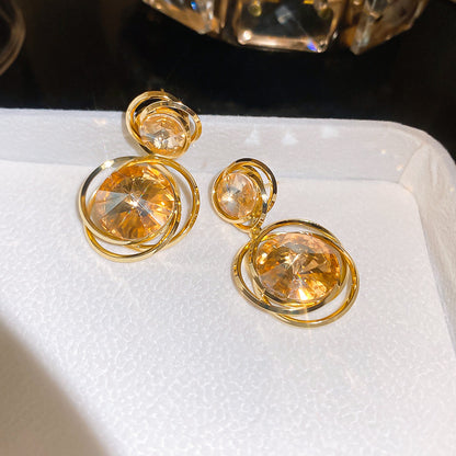 中古vintage鑲鉆圓形耳環輕奢復古宮廷風耳釘精致宴會耳飾高級感