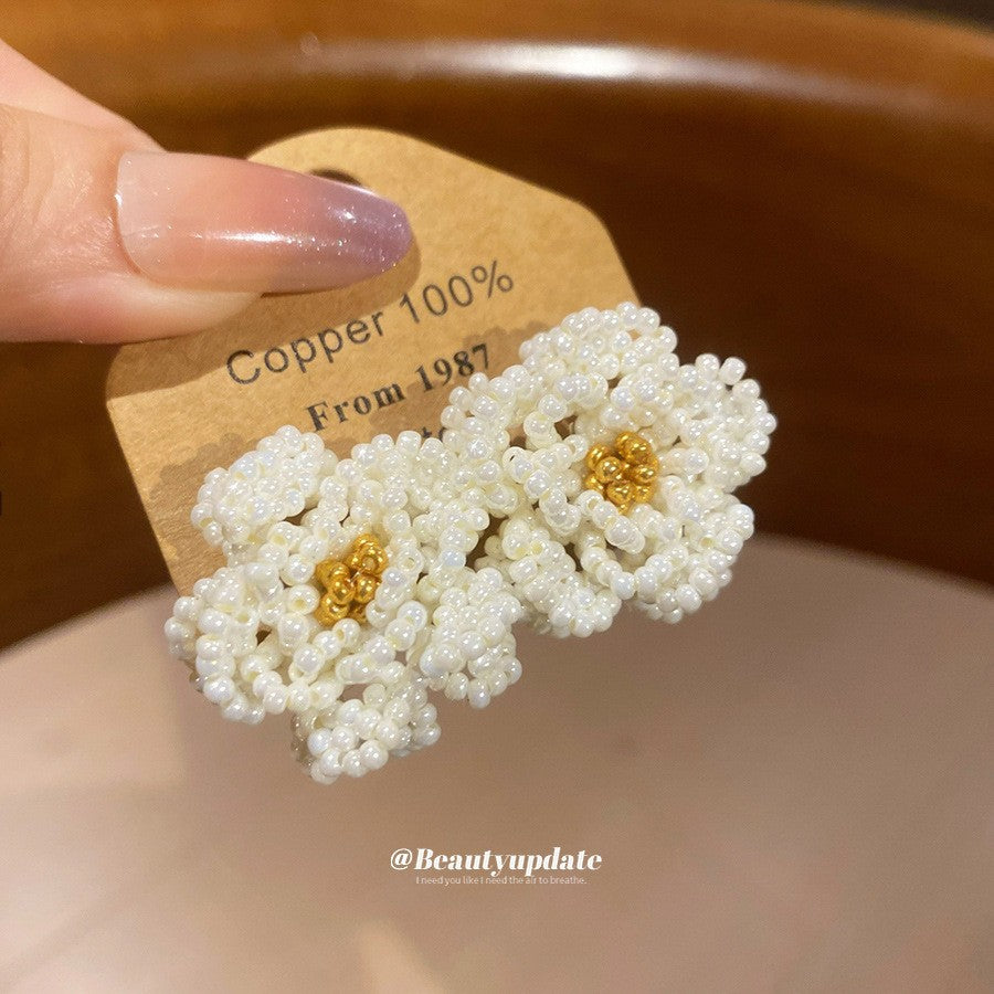 繽紛花朵圓形編織耳釘