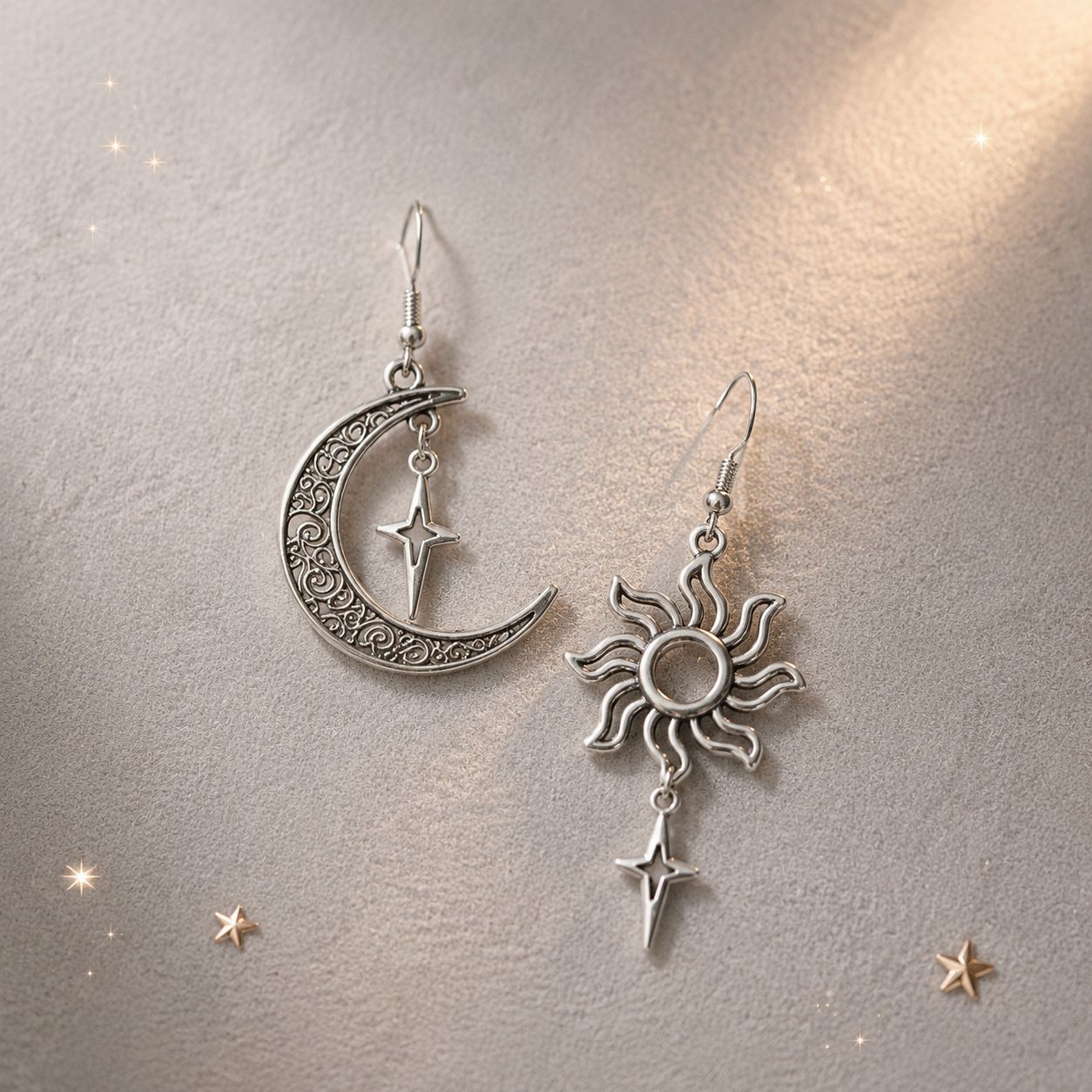 月亮十字垂墜復古耳環