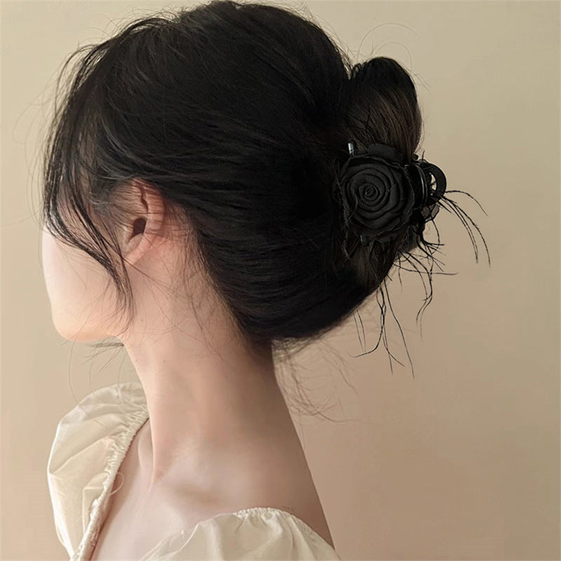 韓版羽毛蝴蝶結發夾抓夾時尚輕奢后腦勺鯊魚夾高級感百搭氣質發飾