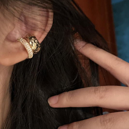 歐美金屬感褶皺雙層耳骨夾時尚百搭無耳洞耳夾個性耳環設計感小眾