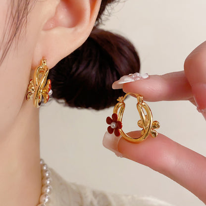紅色金屬花朵誇張耳扣－商品主圖｜https://igowo.tw/
