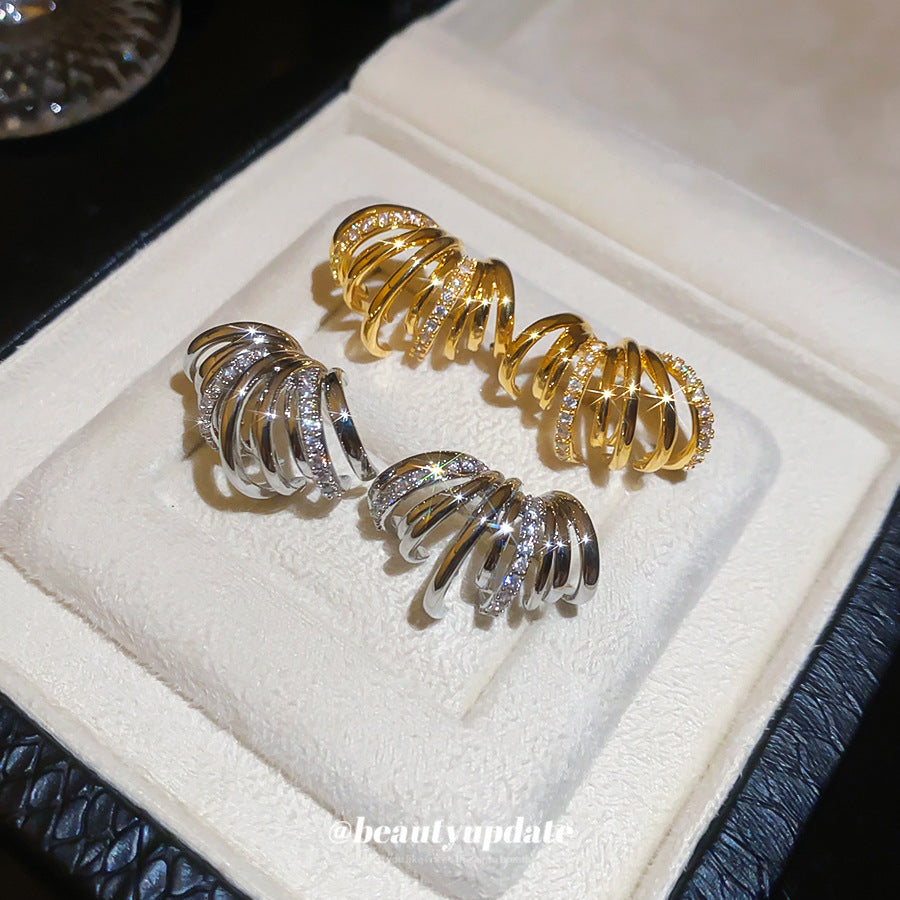 金色鋯石C形多層耳釘－商品主圖｜https://igowo.tw/