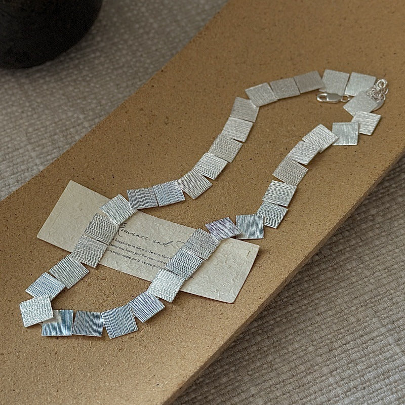 S925純銀韓版小眾設計感復古閃光片片項鏈韓國風質感時髦鎖骨鏈