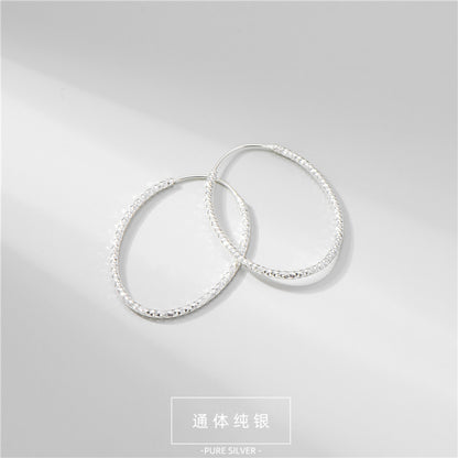 S925波光粼粼車花閃亮波紋橢圓耳圈INS歐美風個性耳環耳飾品