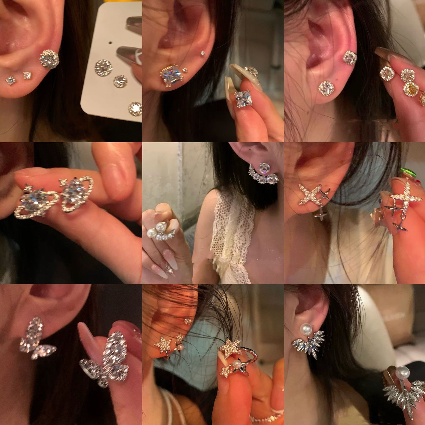 銀針超閃鑲鉆牛角不對稱珍珠耳釘女冷淡風小眾耳環輕奢高級感耳飾