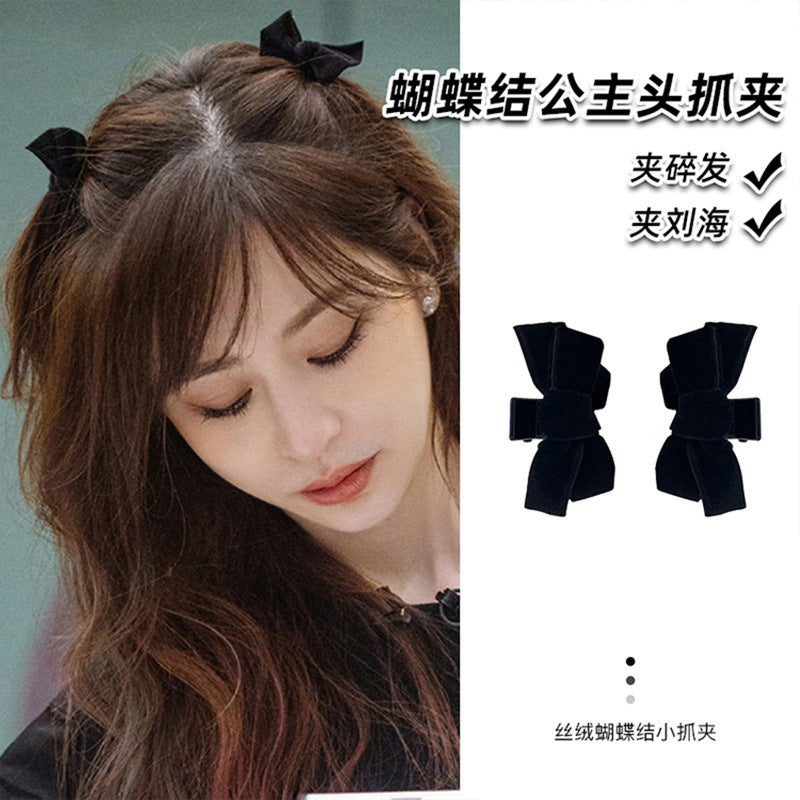 黑色絨面蝴蝶結髮夾－商品主圖｜https://igowo.tw/