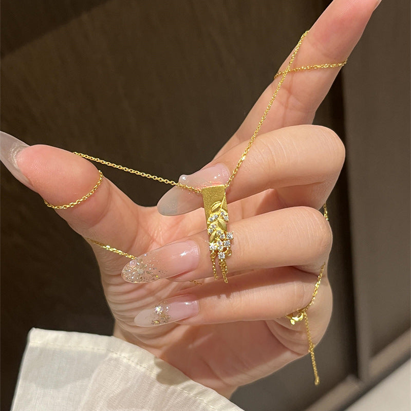 金色鋯石麥穗流蘇項鍊－銀針-麥穗耳環款實拍｜https://igowo.tw/