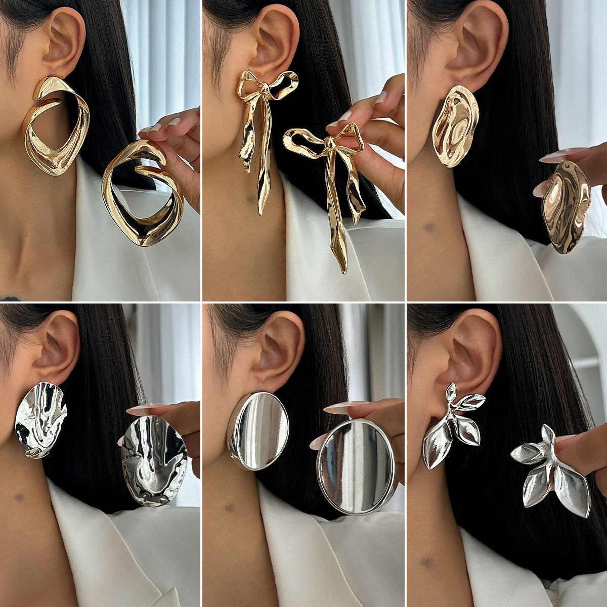 金屬蝴蝶結立體耳釘－商品主圖｜https://igowo.tw/