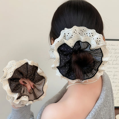 撞色蕾絲格紋髮圈－商品主圖｜https://igowo.tw/