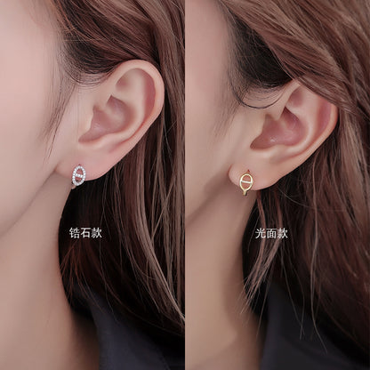 S925 滿鑲鋯石豬鼻子耳環女INS氣質百搭橢圓雙D設計高級感耳環
