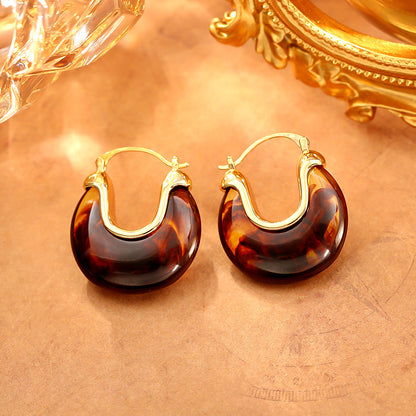 琥珀色復古誇張耳環
