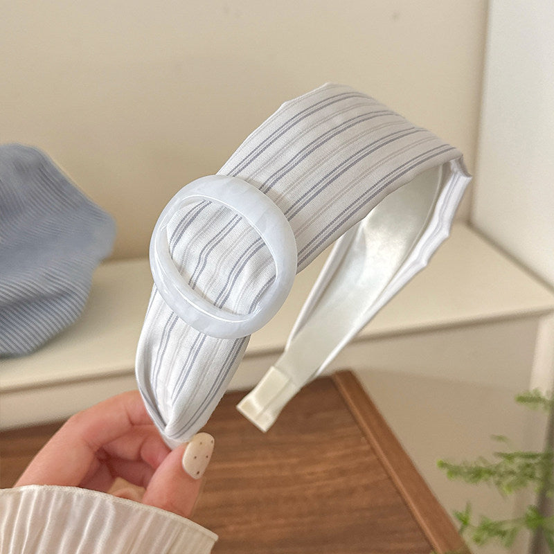 藍色格紋鈕扣髮箍