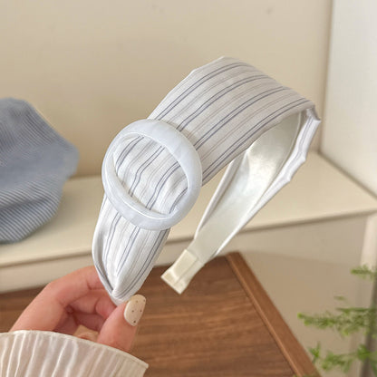 藍色格紋鈕扣髮箍