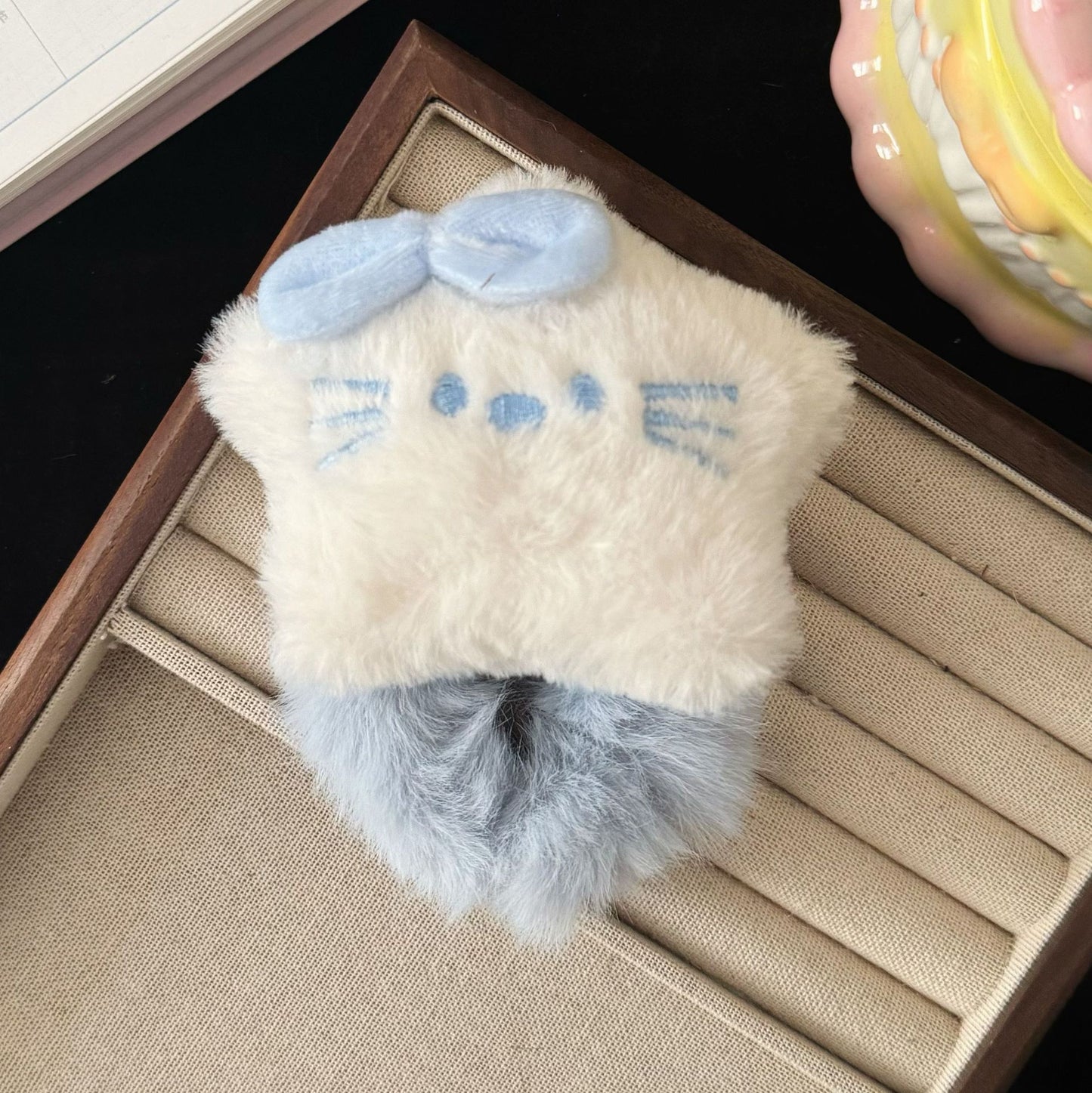 藍色絨面貓咪髮夾