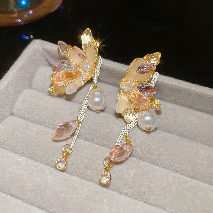 水晶鋯石流蘇鑲鑽耳鉤－細節特寫33｜https://igowo.tw/