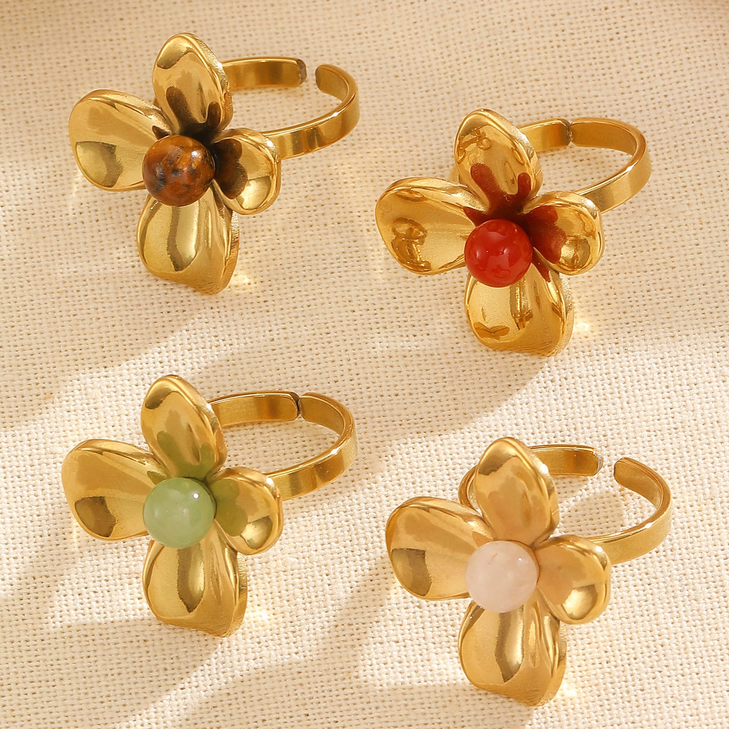 天然石花朵可調式戒指－細節特寫1｜https://igowo.tw/