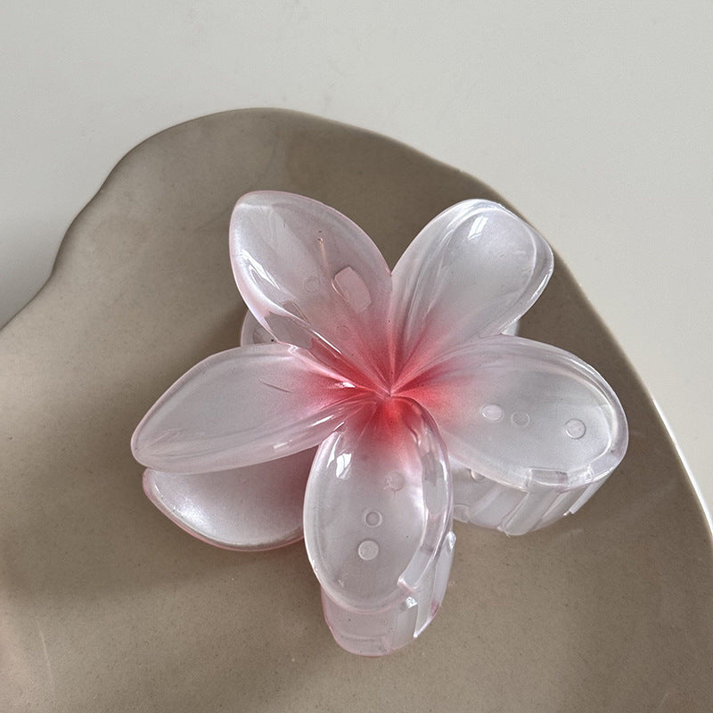 花朵簡約髮夾－三朵粉花抓夾款細節｜https://igowo.tw/