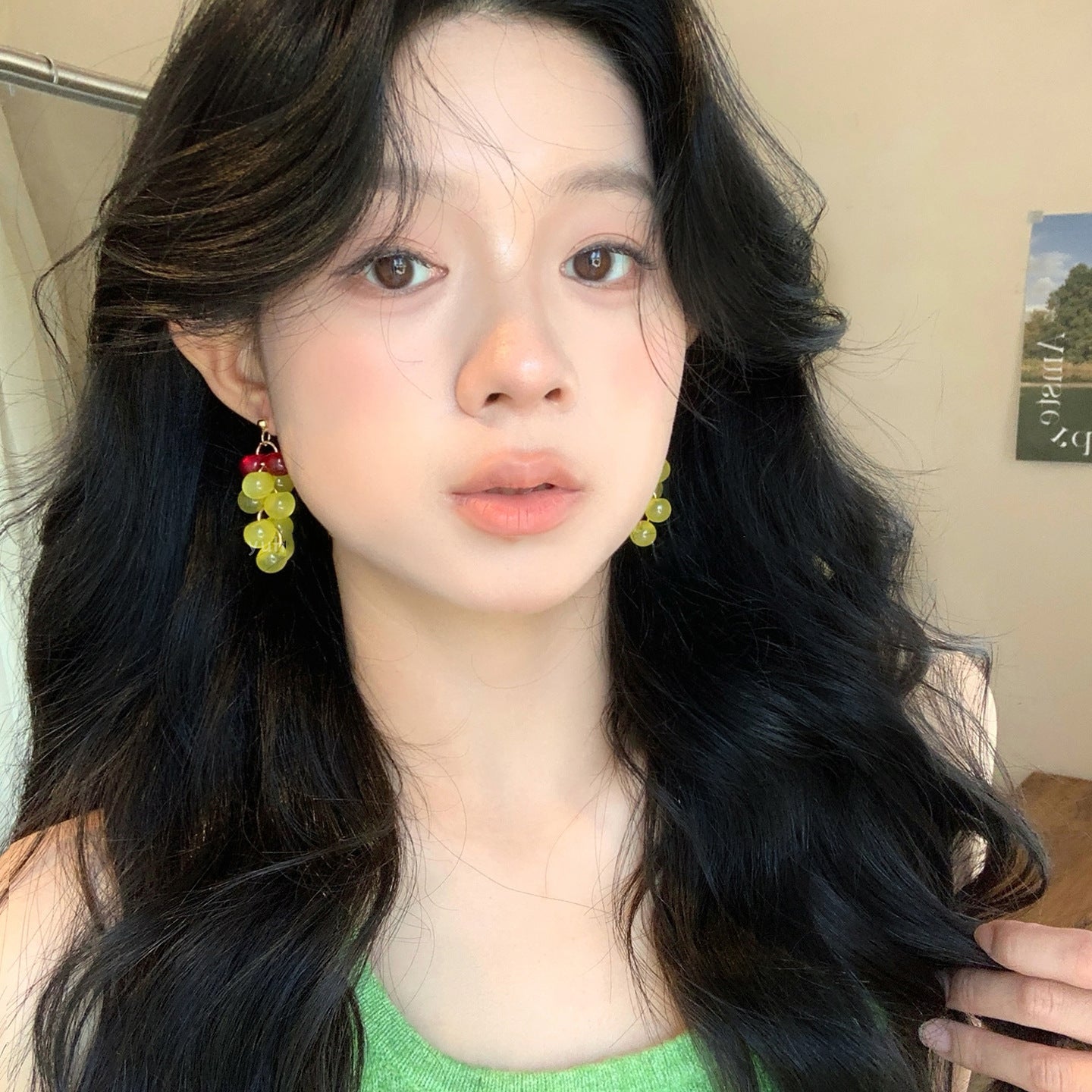 銀針樹脂葡萄流蘇吊墜耳環森系小清新甜美氣質耳釘小眾設計感耳飾