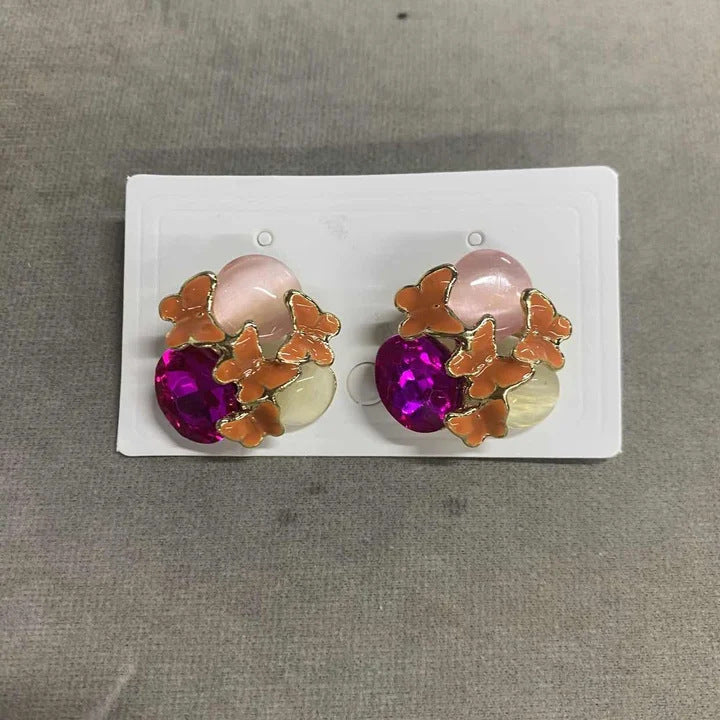 琺瑯蝴蝶橢圓鑲鑽耳釘
