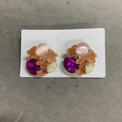琺瑯蝴蝶橢圓鑲鑽耳釘