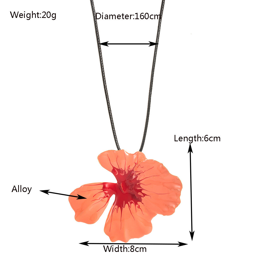 琺瑯金屬花朵長版項鍊－紫色款實拍｜https://igowo.tw/