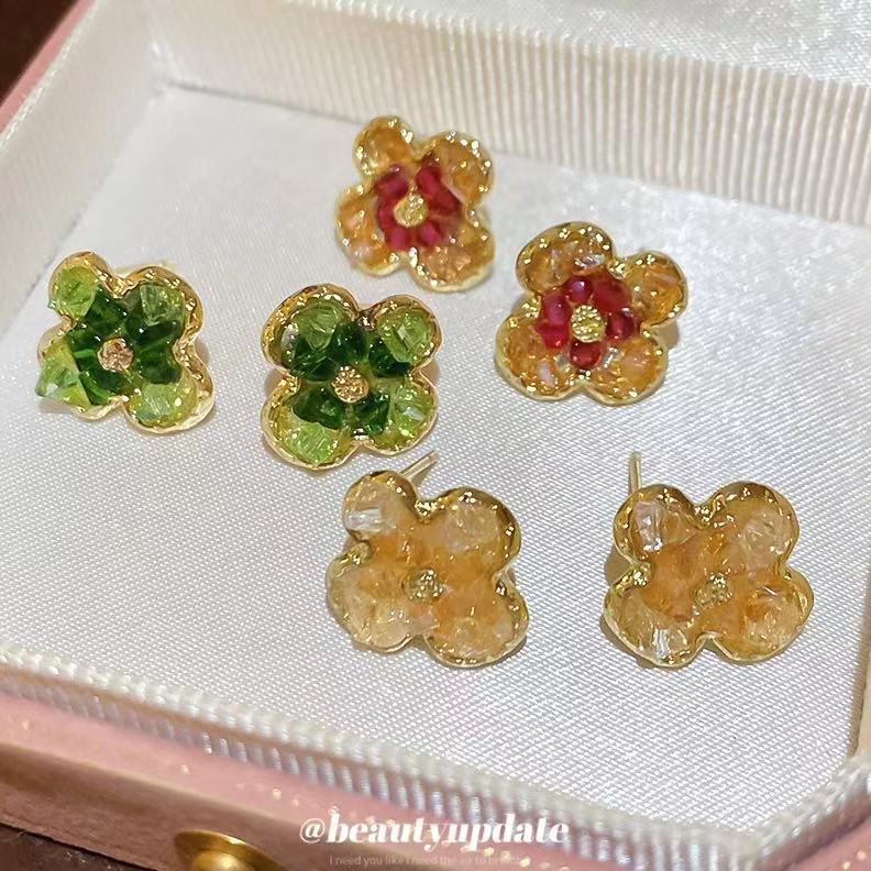 春季新款花朵水晶耳釘精致甜美氣質耳環輕奢高級感耳飾設計感小眾