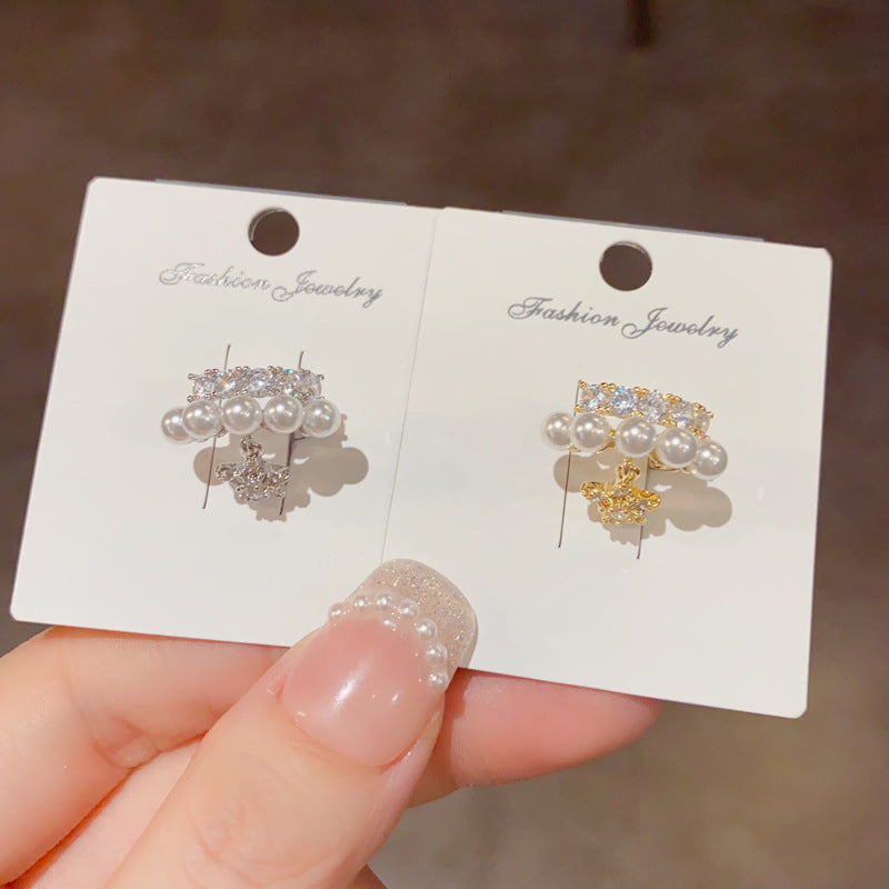 珍珠星星雙層垂墜耳夾－商品主圖｜https://igowo.tw/