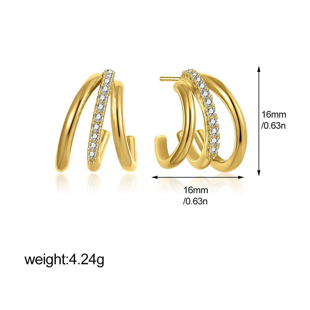 金色鋯石鑲鑽簡約耳釘