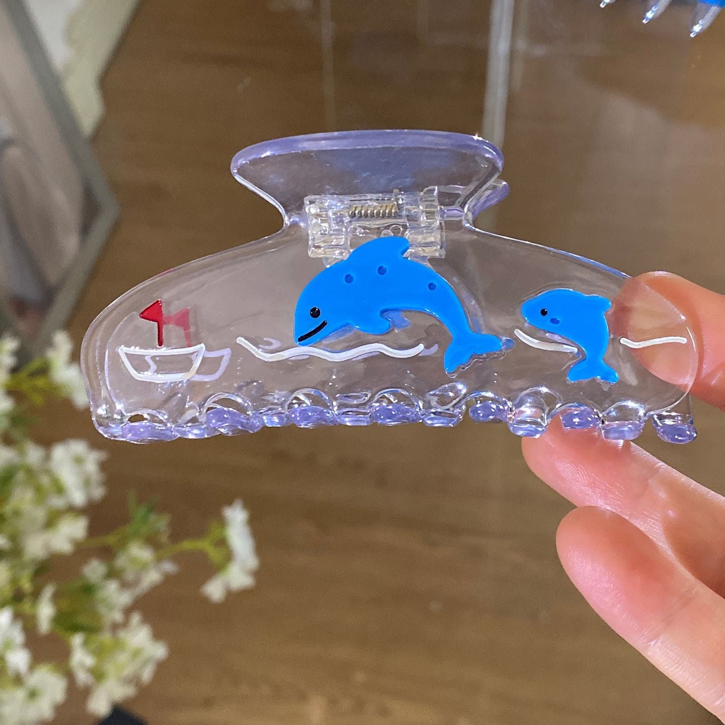 醋酸板材貝殼鯊魚夾－藍色細閃海洋款細節｜https://igowo.tw/