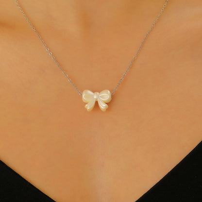 鋯石蝴蝶結項鍊耳環組－細節特寫9｜https://igowo.tw/