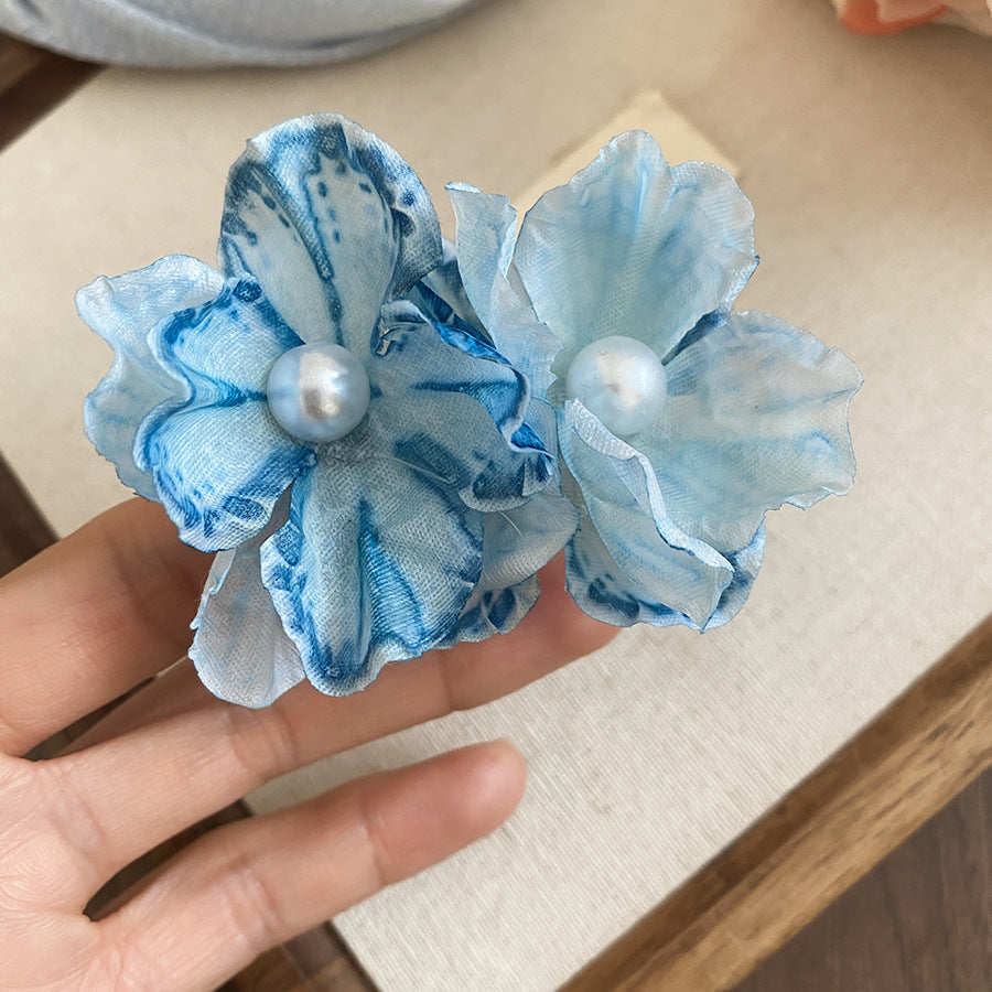 春季新款布藝花朵發夾甜美優雅時尚度假風鴨嘴夾小眾高級感發飾女