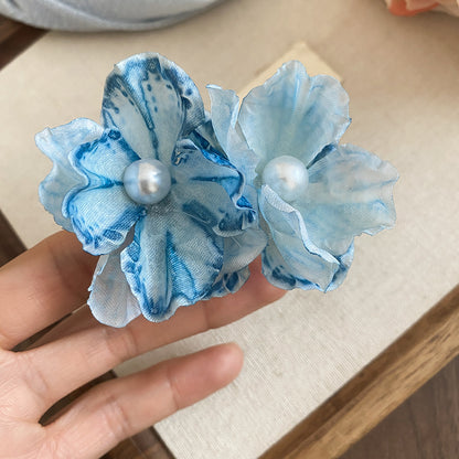 春季新款布藝花朵發夾甜美優雅時尚度假風鴨嘴夾小眾高級感發飾女