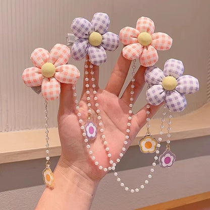 繽紛布面花朵流蘇髮夾－綠色款細節1｜https://igowo.tw/