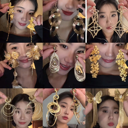 銀針法式復古金屬幾何吊墜耳釘輕奢高級感耳環設計感小眾耳飾批發