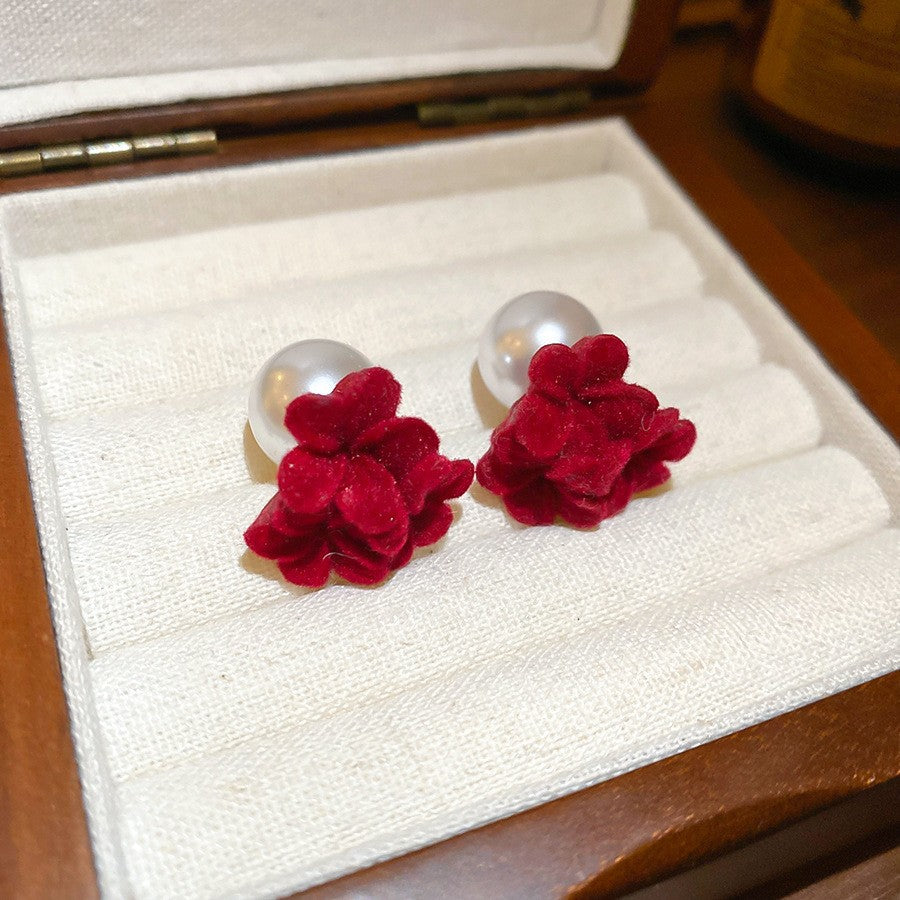 銀針鋯石植絨小馬珍珠耳釘新中式復古本命年耳環輕奢高級感耳飾女