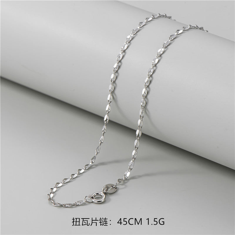 S925純銀鍍白金裸鏈配鏈簡約多款時髦個性45厘米鎖骨鏈銀飾