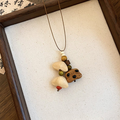 木質小熊墜飾長版項鍊