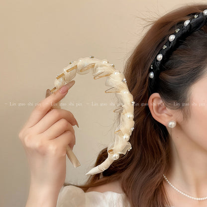 珍珠網紗波浪髮箍－商品主圖｜https://igowo.tw/