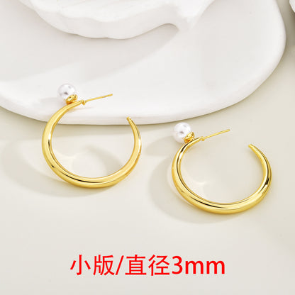 珍珠C形簡約耳環