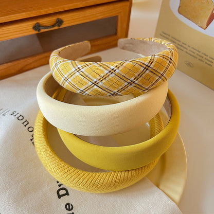 黃色寬版髮箍－姜黃色款細節｜https://igowo.tw/
